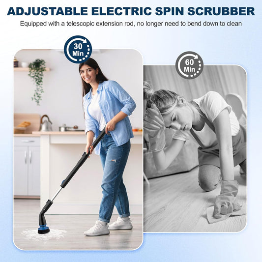 Black Electric Spin Scrubber, Cordless Cleaning Brush With 4 Replaceable Brush Heads And Adjustable Extension 2
