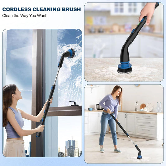 Black Electric Spin Scrubber, Cordless Cleaning Brush With 4 Replaceable Brush Heads And Adjustable Extension 4
