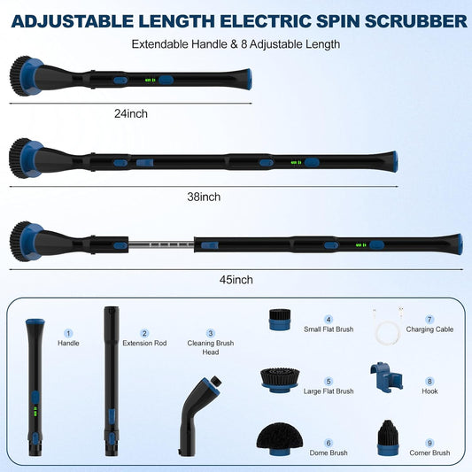 Black Electric Spin Scrubber, Cordless Cleaning Brush With 4 Replaceable Brush Heads And Adjustable Extension7