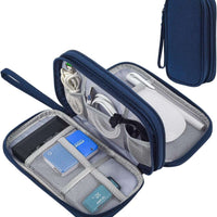 Double Layer - Navy Blue Electronic Accessories Case, Universal Cable Cord Holder Organizer/Electronic Case, Waterproof Portable Cable Organizer Bag, USB Flash Drives Bag, Cable Case Bag, USB Case Organizer,Usb Charger Bag