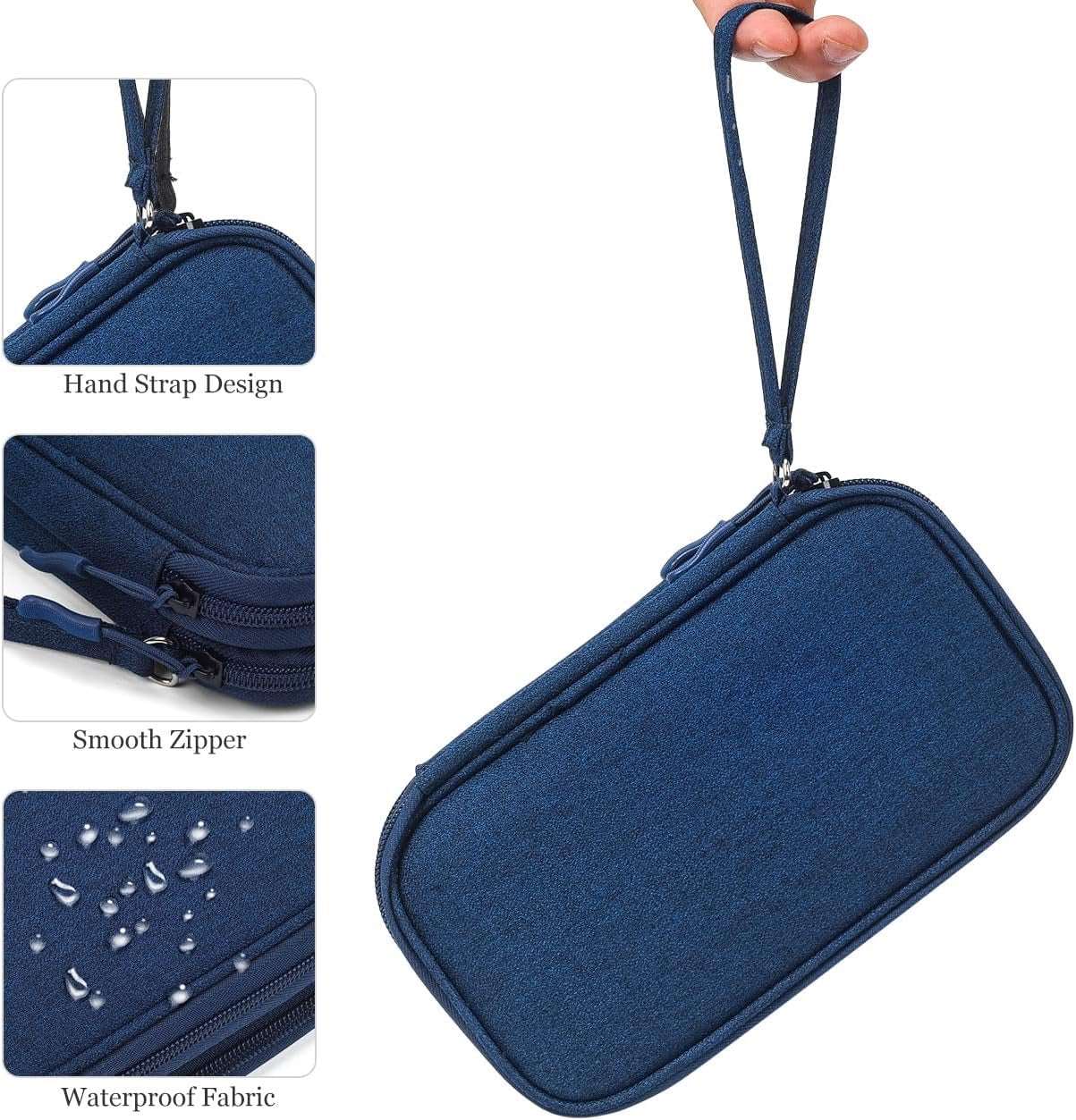 Double Layer - Navy Blue Electronic Accessories Case, Universal Cable Cord Holder Organizer/Electronic Case, Waterproof Portable Cable Organizer Bag, USB Flash Drives Bag, Cable Case Bag, USB Case Organizer,Usb Charger Bag