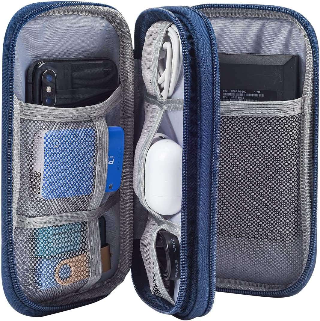 Double Layer - Navy Blue Electronic Accessories Case, Universal Cable Cord Holder Organizer/Electronic Case, Waterproof Portable Cable Organizer Bag, USB Flash Drives Bag, Cable Case Bag, USB Case Organizer,Usb Charger Bag