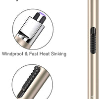1 Pack - Champagne Gold / Round Electronic Candle Lighter Arc Windproof Flameless USB Rechargeable Lighter with Safe Button for Home Kitchen Champagne Gold