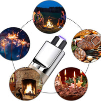 1 Pack - Champagne Gold / Round Electronic Candle Lighter Arc Windproof Flameless USB Rechargeable Lighter with Safe Button for Home Kitchen Champagne Gold