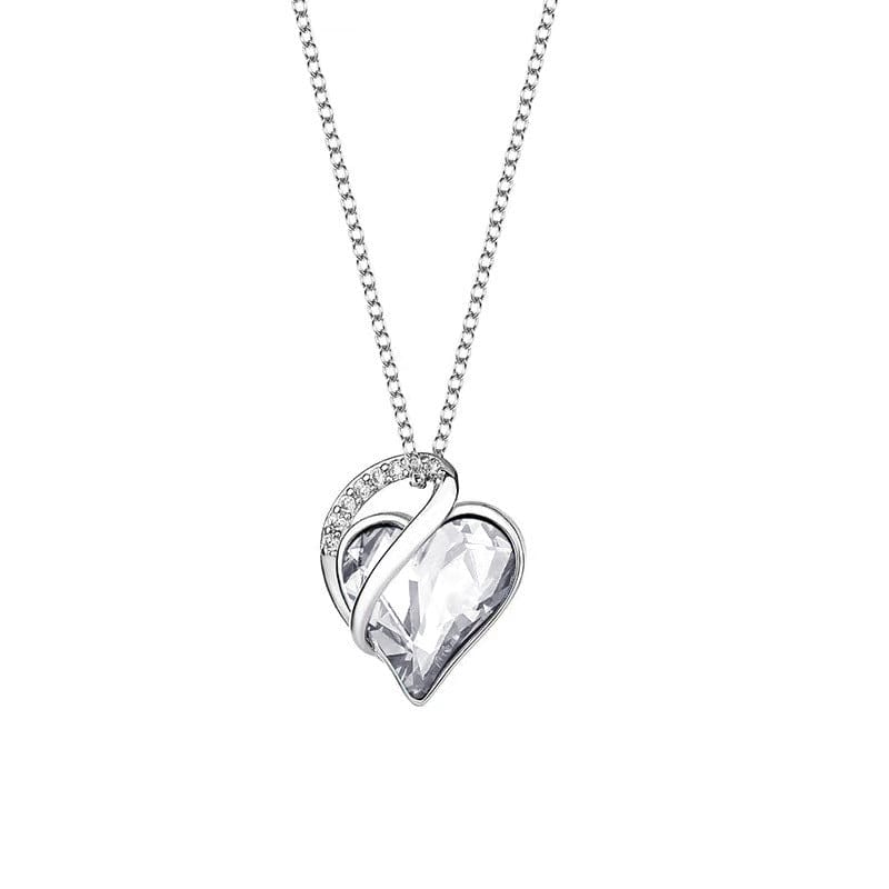 White Exquisite 925 Sterling Silver Heart-Shaped Geometric Necklace for Valentine's and Mother's Day"