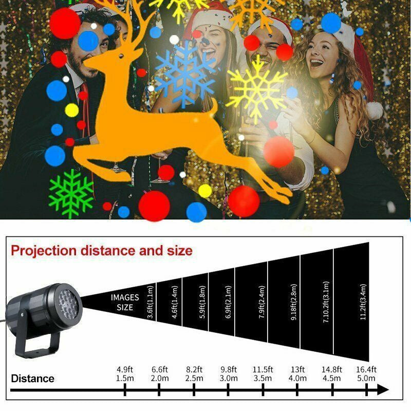 16-Pattern LED Christmas Projector Light - Snow Laser Landscape Garden Xmas Lamp