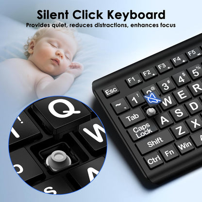 Large Print Wired Keyboard – 4X Oversized Letters for Visually Impaired, Seniors & Beginners