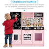 Pink Floral Wooden Pretend Play Kitchen Set for Kids with Utensils, Oven, Microwave & Telephone