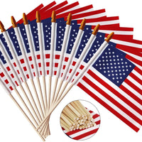Pack of 50 - USA 4x6 Inch Wooden Stick Flags - Handheld American Flags with Kid-Safe Golden Spear Top
