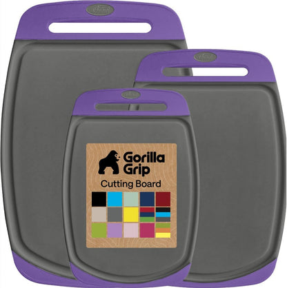 BPA Free Cutting Board Set of 3 – Non Slip Plastic Kitchen Boards with Juice Grooves