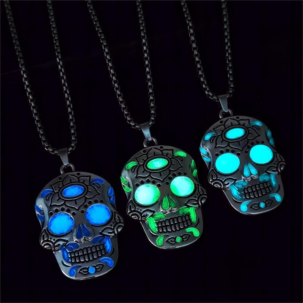 Halloween Skull Necklace with Day of the Dead Lotus Pattern