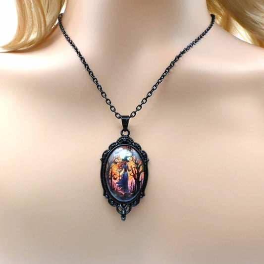 3pcs Vintage Unique Halloween Jewelry: Tree of Life and Witch Necklace Set