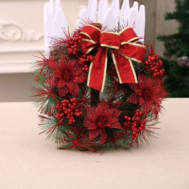 30cm / Red Festive Artificial Christmas Wreath with Flower Bow Garland Ideal for Front Door