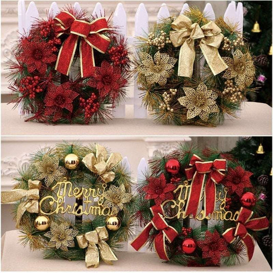 Festive Artificial Christmas Wreath with Flower Bow Garland Ideal for Front Door