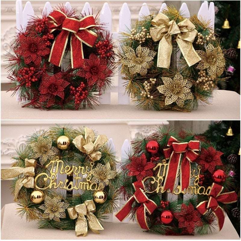 Festive Artificial Christmas Wreath with Flower Bow Garland Ideal for Front Door