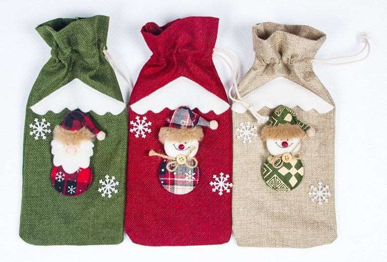 3pcs Set Festive Wine Bottle Covers Santa Claus and Snowman Duo for Christmas Cheer