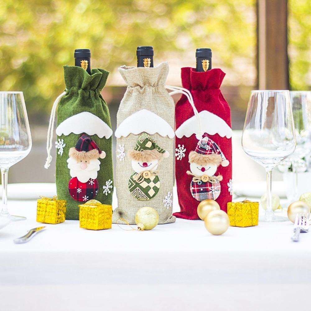 Festive Wine Bottle Covers Santa Claus and Snowman Duo for Christmas Cheer