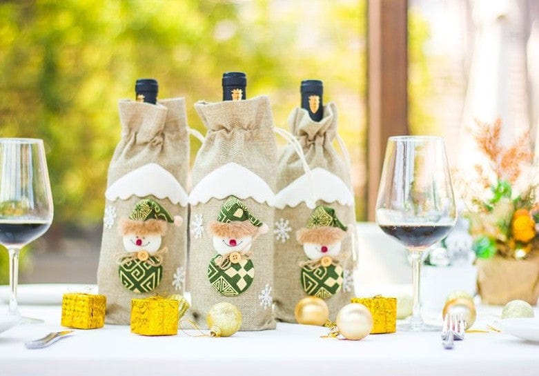 Festive Wine Bottle Covers Santa Claus and Snowman Duo for Christmas Cheer