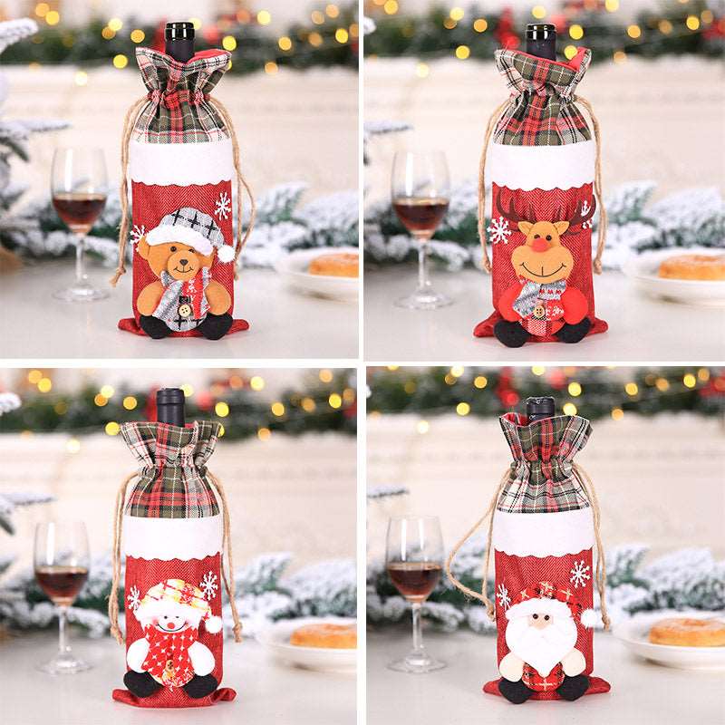 Festive Wine Bottle Covers Santa Claus and Snowman Duo for Christmas Cheer