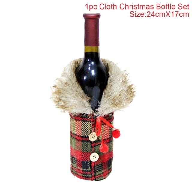 A Festive Wine Bottle Covers Santa Claus and Snowman Duo for Christmas Cheer