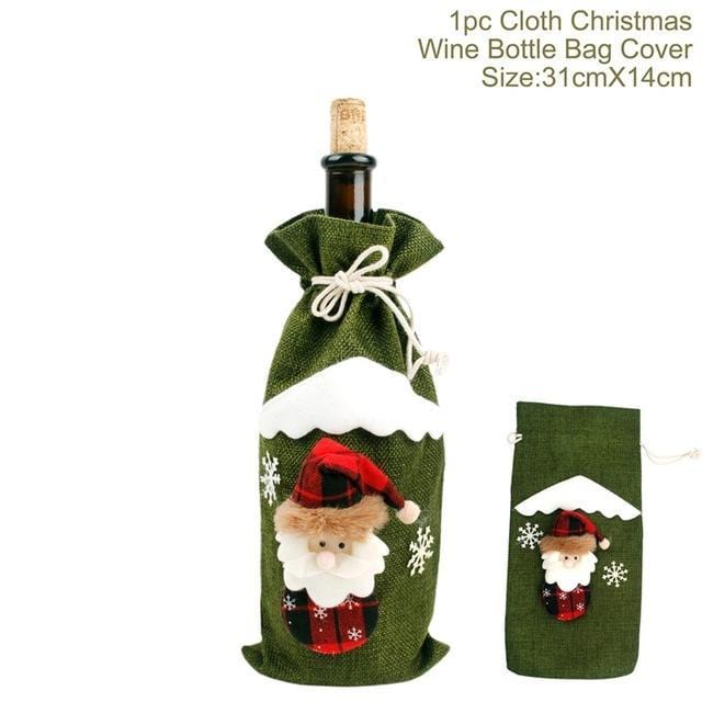 green Festive Wine Bottle Covers Santa Claus and Snowman Duo for Christmas Cheer