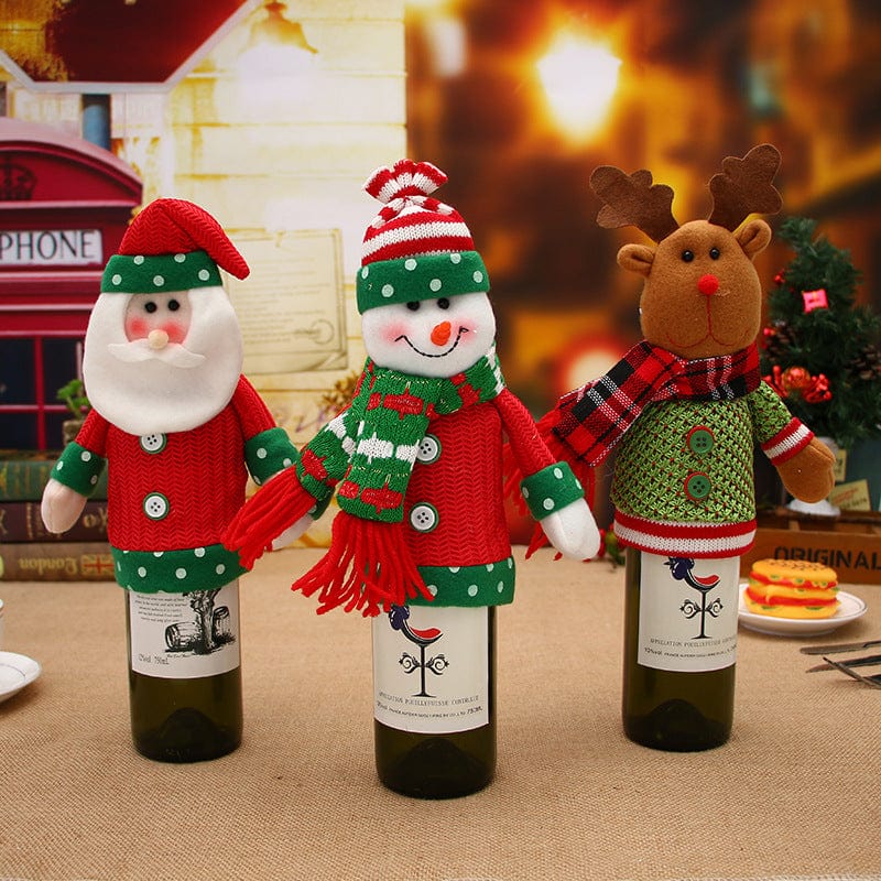 Group 6 Festive Wine Bottle Covers Santa Claus and Snowman Duo for Christmas Cheer