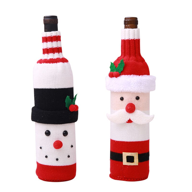 Group 8 Festive Wine Bottle Covers Santa Claus and Snowman Duo for Christmas Cheer