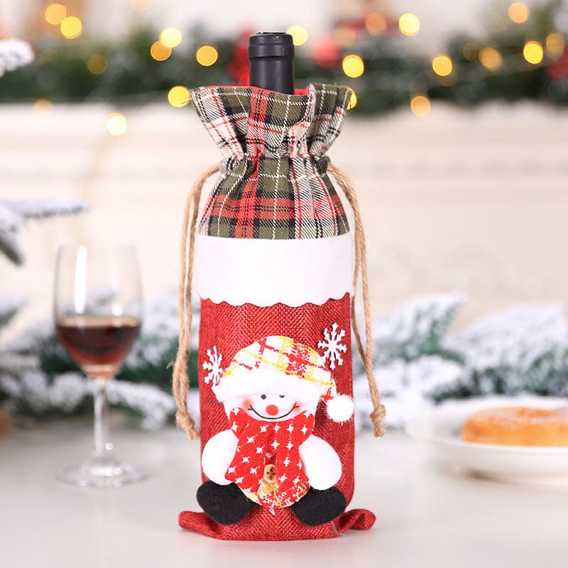 H Festive Wine Bottle Covers Santa Claus and Snowman Duo for Christmas Cheer