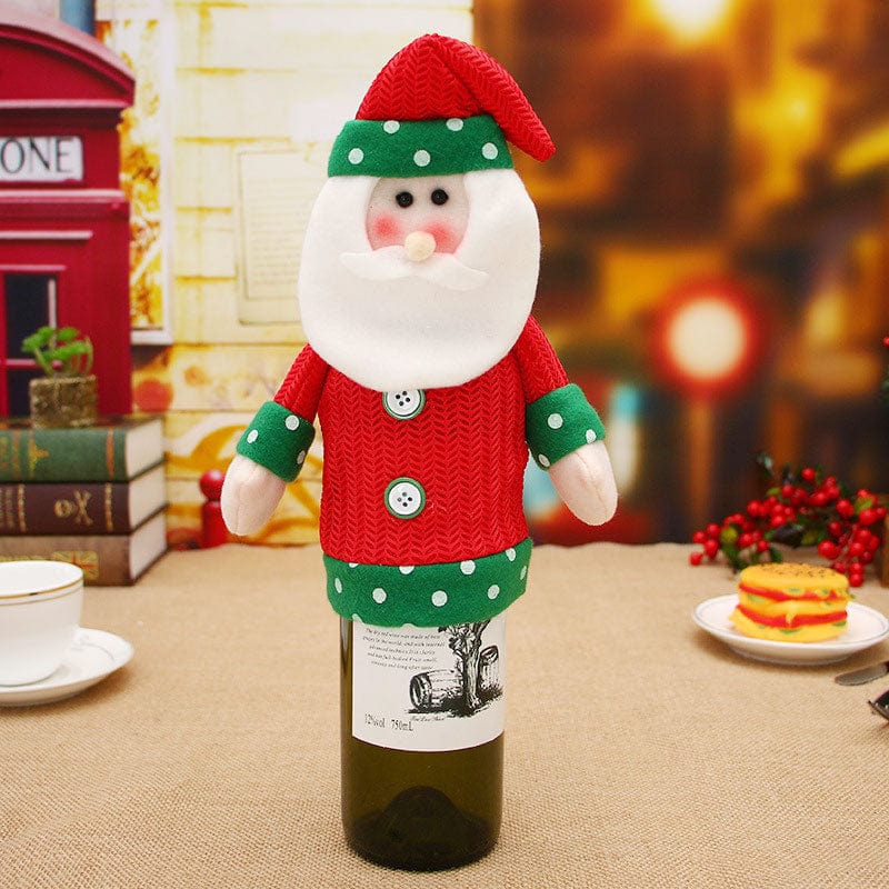 OO Festive Wine Bottle Covers Santa Claus and Snowman Duo for Christmas Cheer