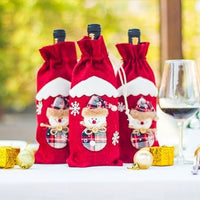 Red Festive Wine Bottle Covers Santa Claus and Snowman Duo for Christmas Cheer