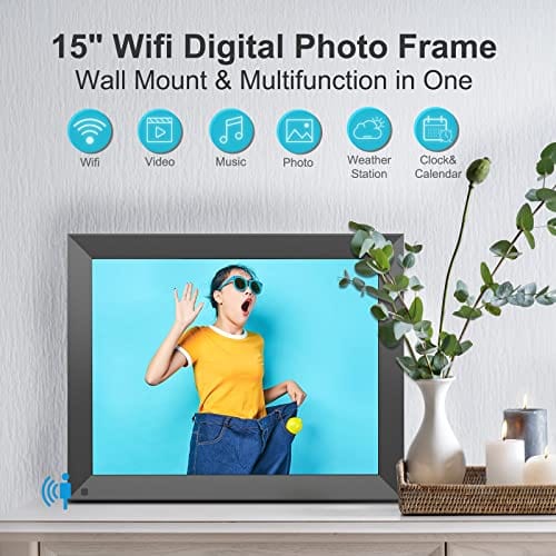 FULLJA 15" WiFi Smart Digital Photo Frame with Motion Sensor, Photos Sharing & Unlimited Cloud Storage