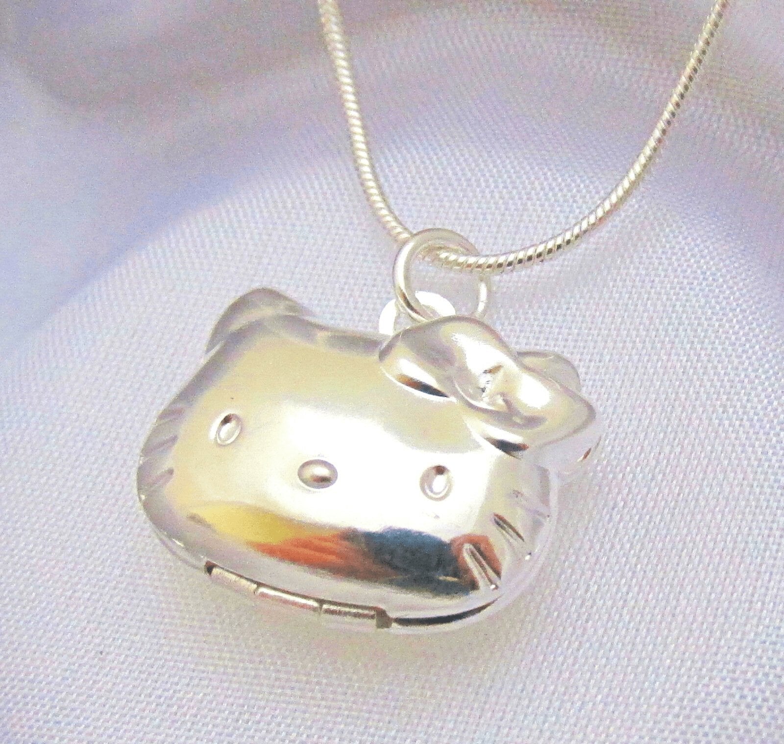 Gifts for Daughter: Sterling Silver Hello Kitty Cat Locket Pendant  ebay 16" Sterling Silver Snake Chain  