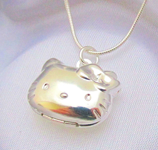 Gifts for Daughter: Sterling Silver Hello Kitty Cat Locket Pendant  ebay 18" Sterling Silver Snake Chain  