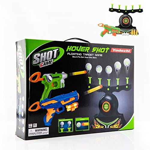 Glow in the Dark Floating Ball Shooting Targets for Kids: Hover Shot 1 Blaster Toy Gun Set with 10 Soft Foam Balls, 3 Darts