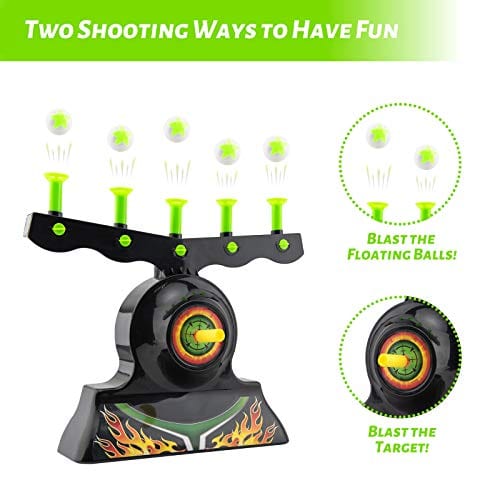 Glow in the Dark Floating Ball Shooting Targets for Kids: Hover Shot 1 Blaster Toy Gun Set with 10 Soft Foam Balls, 3 Darts