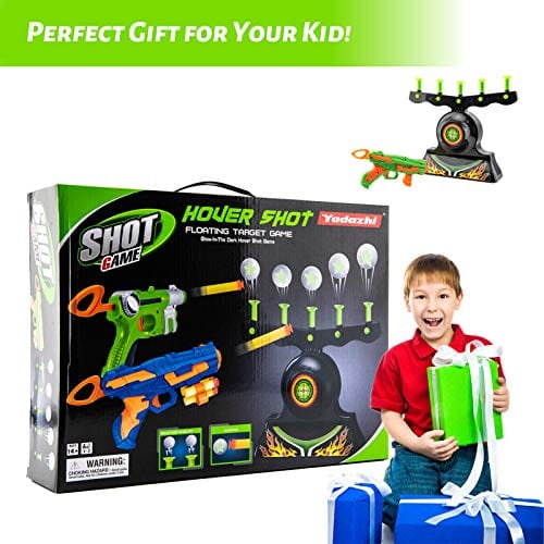 Glow in the Dark Floating Ball Shooting Targets for Kids: Hover Shot 1 Blaster Toy Gun Set with 10 Soft Foam Balls, 3 Darts