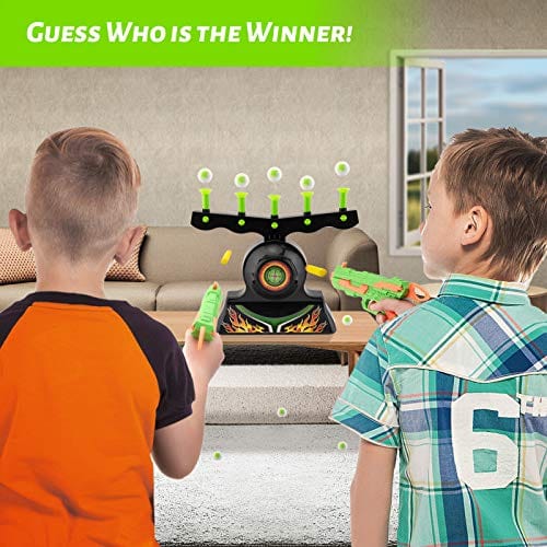 Glow in the Dark Floating Ball Shooting Targets for Kids: Hover Shot 1 Blaster Toy Gun Set with 10 Soft Foam Balls, 3 Darts
