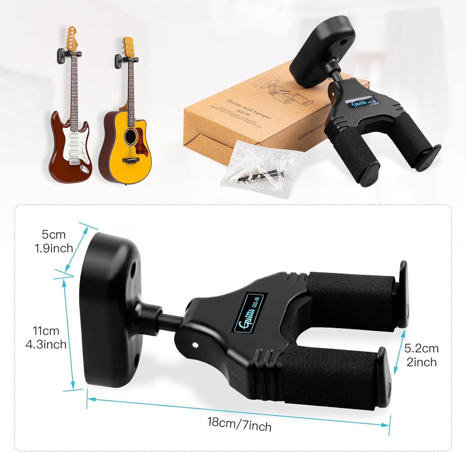 Guitar Wall Mount Hanger for Bass Electric Acoustic Guitar Banjo and Mandolin