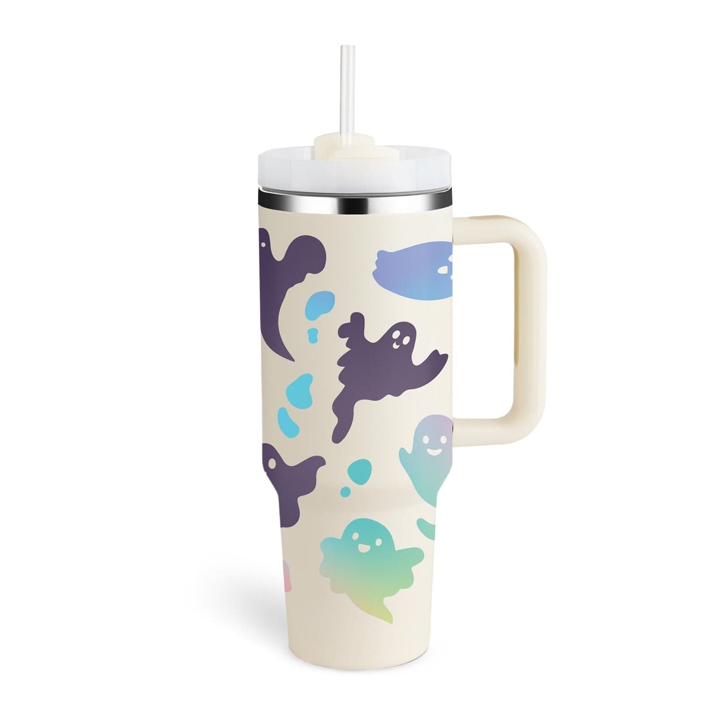 Halloween Cream white B / 1200ML Halloween Thermal Mug 40oz Straw Coffee Insulation Cup With Handle