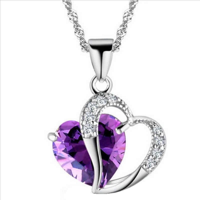 Heart Crystal Rhinestone Silver Chain Pendant Necklace for Valentine's Day