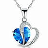 Blue / 17 Inch Heart Crystal Rhinestone Silver Chain Pendant Necklace for Valentine's Day