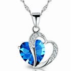 Blue 22" / 22 Inch Heart Crystal Rhinestone Silver Chain Pendant Necklace for Valentine's Day