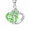 Green / 17 Inch Heart Crystal Rhinestone Silver Chain Pendant Necklace for Valentine's Day
