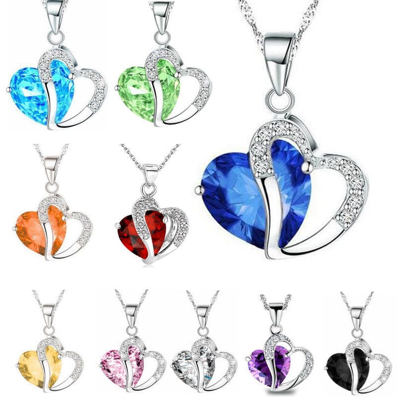 Ocean Blue 22" / 22 Inch Heart Crystal Rhinestone Silver Chain Pendant Necklace for Valentine's Day