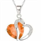 Orange 22" / 22 Inch Heart Crystal Rhinestone Silver Chain Pendant Necklace for Valentine's Day