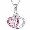 Pink / 17 Inch Heart Crystal Rhinestone Silver Chain Pendant Necklace for Valentine's Day