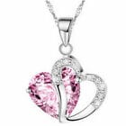 Pink 22" / 22 Inch Heart Crystal Rhinestone Silver Chain Pendant Necklace for Valentine's Day