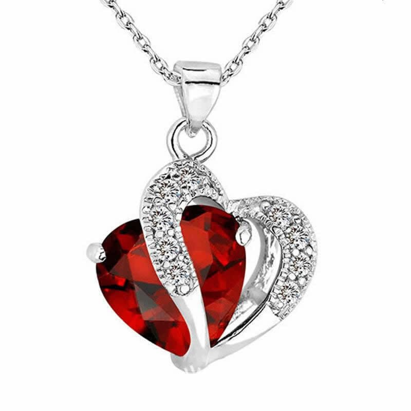 Red 22" / 22 Inch Heart Crystal Rhinestone Silver Chain Pendant Necklace for Valentine's Day
