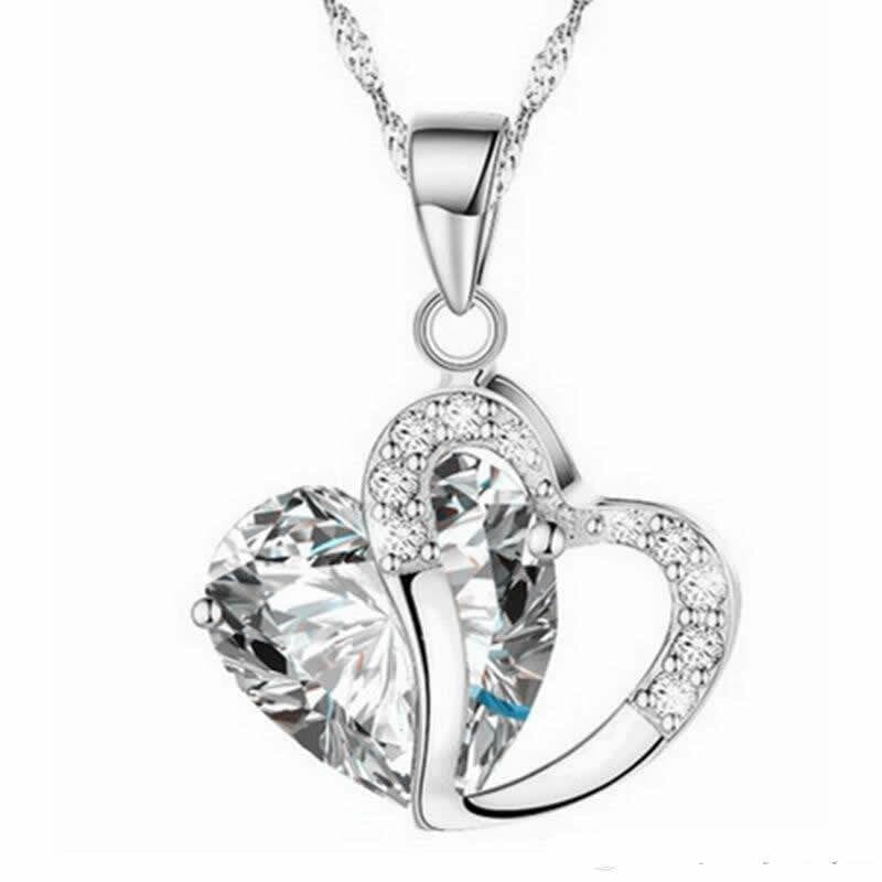 Silver 22" / 22 Inch Heart Crystal Rhinestone Silver Chain Pendant Necklace for Valentine's Day