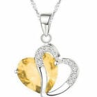 Yellow / 17 Inch Heart Crystal Rhinestone Silver Chain Pendant Necklace for Valentine's Day